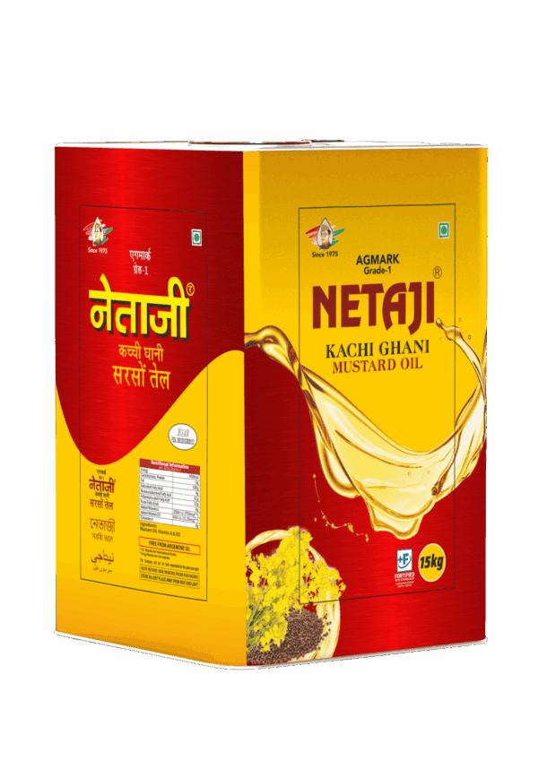 Netaji Premium Kacchi Ghani Mustard Oil 15 KG Tin - Cold Pressed Edible Oil for Bulk Cooking