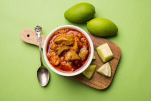 Traditional raw mango pickle prepared using cold-pressed Netaji mustard oil