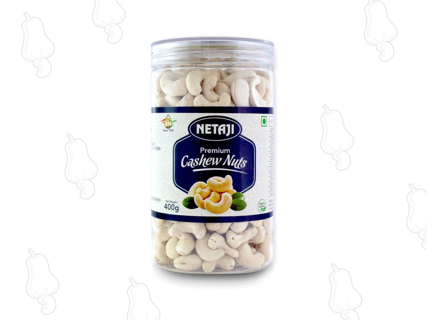 "Netaji Premium Cashew Nuts 400g Airtight Jar of Whole Cashews"