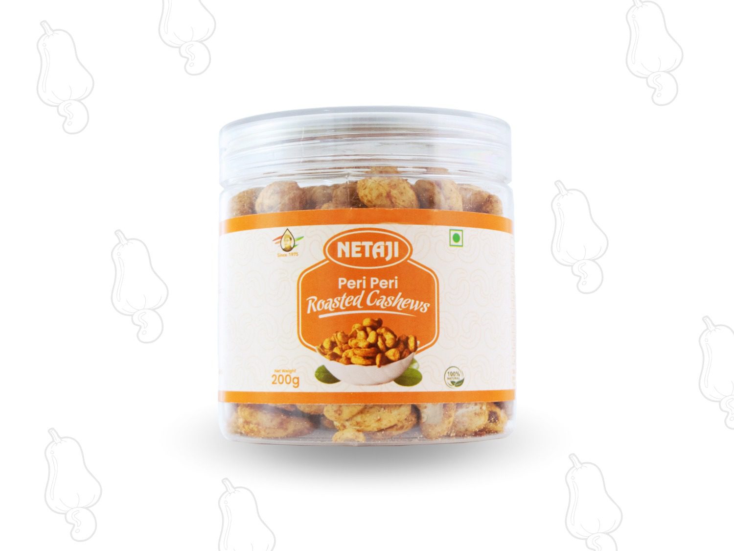"Netaji Peri Peri Masala Kaju – 200 ग्राम जार में तीखे मसालेदार रोस्टेड काजू"