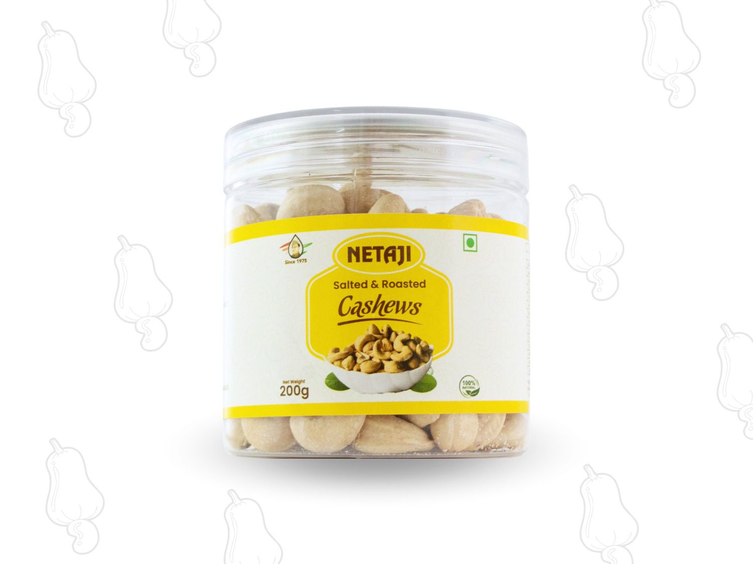 "Netaji Premium Roasted Cashew Nuts Roasted and Salted Flavor in 200g Jar