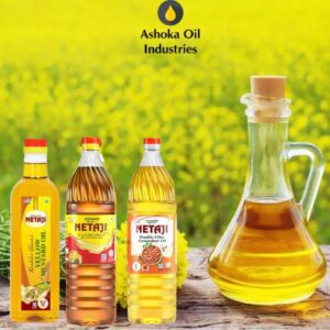 A bottle of Ashoka Oil placed on a wooden table, symbolizing purity, tradition, and craftsmanship.