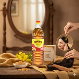 Pure Netaji mustard oil for cooking, skin, and hair care