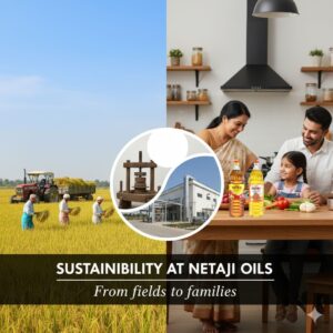 Farmer harvesting oilseed crops sustainably in green fields.