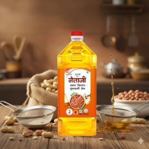 Netaji Double Filtered Groundnut Oil used for cooking in an Indian kitchen
